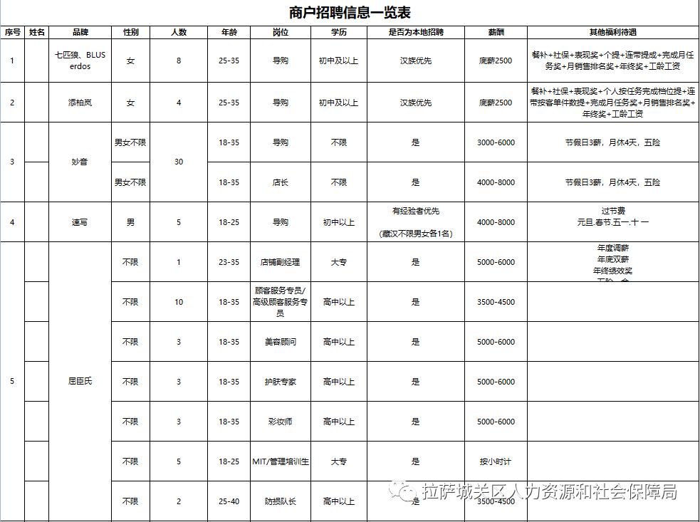 拉萨工厂招聘概览